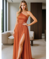 Comprar vestido longo festa um ombro só metalizado brilhante elegante para casamentos formaturas em promoçã0  LADY DRESS